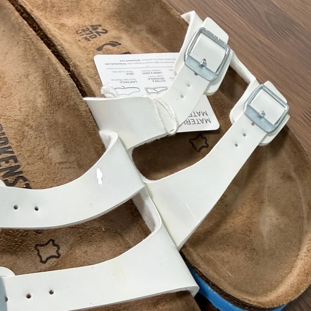Birkenstock Women’s White‎ Sandals with Blue Outsole